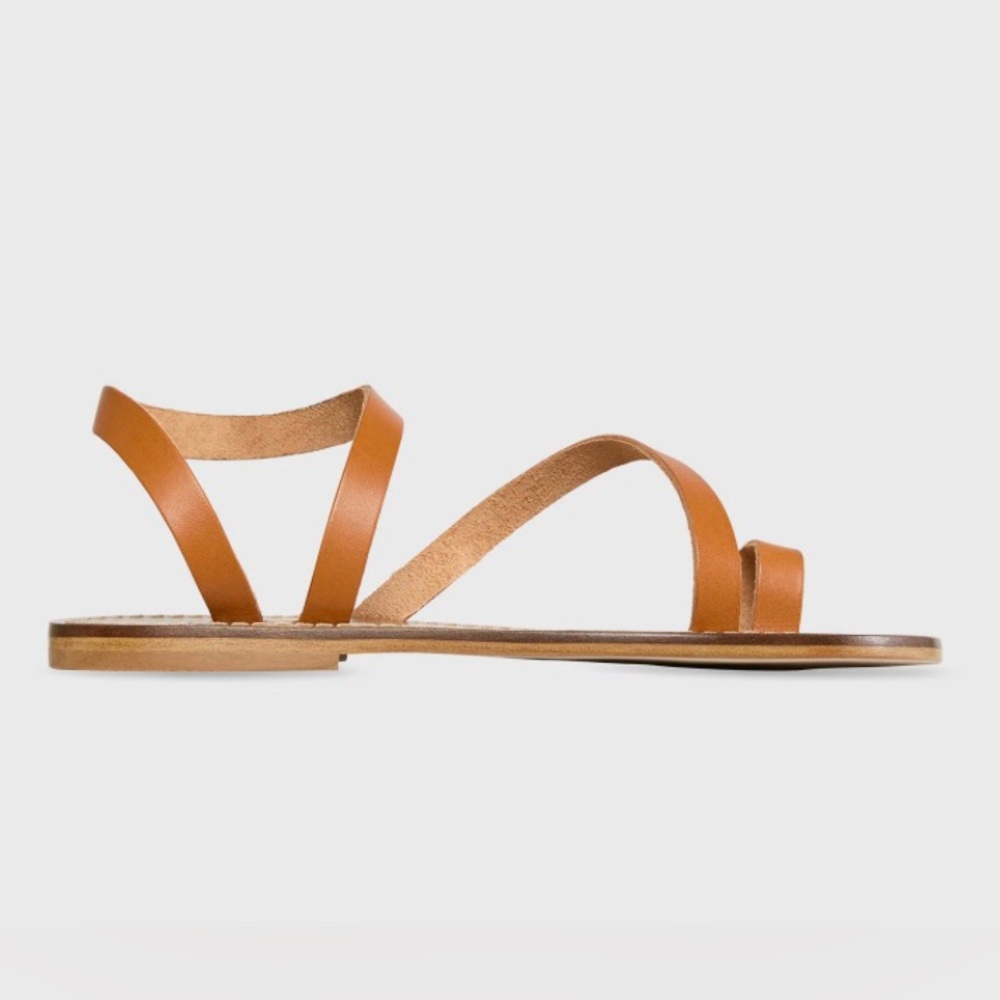 Navyboot Switzerland Tan Leather Toe Ring Diagonal Strap Gladiator Sandals Sz 38 - Picture 2 of 9